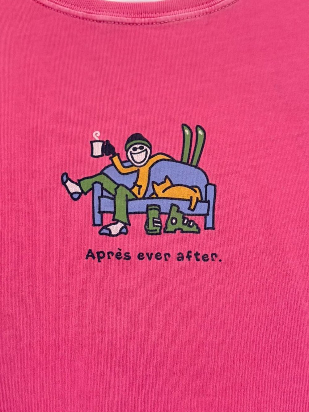 Women's Pink Life is Good Apres Ever After Long Sleeve T-Shirt Skiing Size Large - Picture 2 of 4